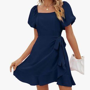 Women's Square Neck Puff Sleeve Dress | Puff Sleeve | Tie Waist | NWT